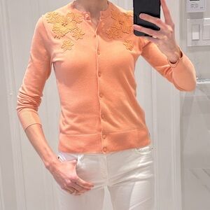 J. Crew Orange Cardigan with Elegant Lace Collar